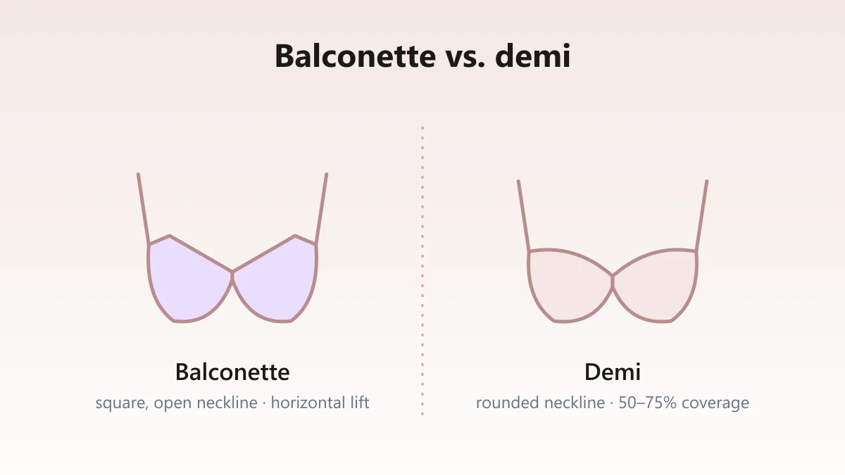 Comparison of balconette and demi cup height and neckline shape